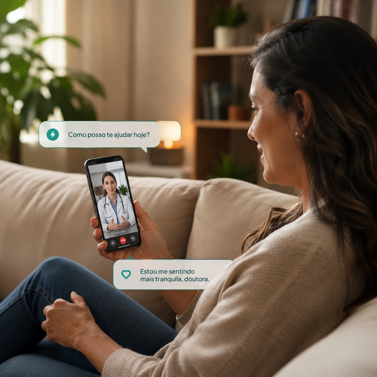 Paciente em videochamada com médico pelo celular